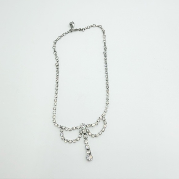 Vintage Rhinestone Bow Shape Dangle Drop Necklace - Picture 3 of 6